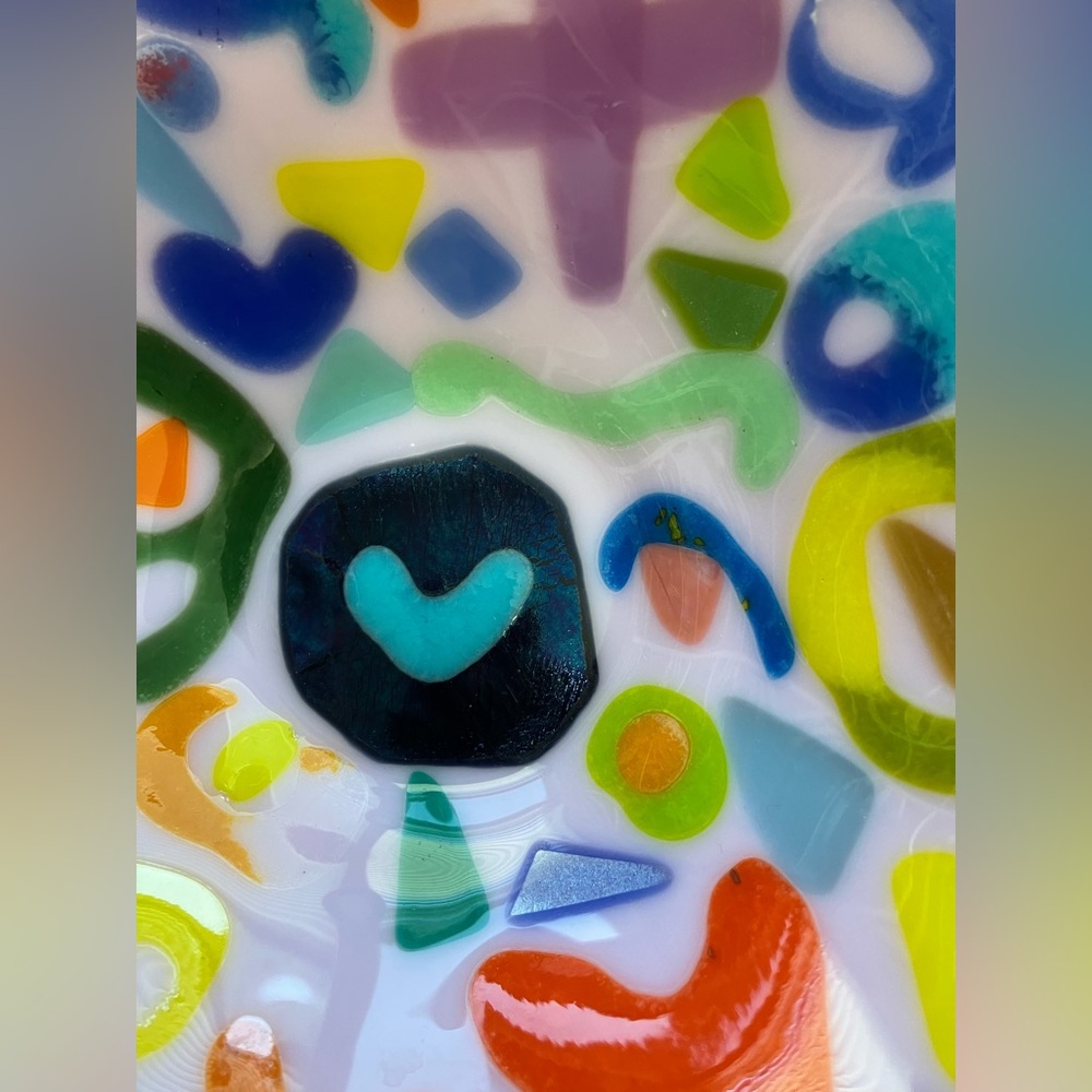 Happy Heart Bowl”Fused Art Glass Design Original Handmade Pink  9”x4” OOAK - Picture 7 of 10